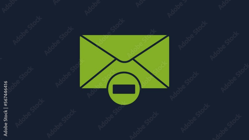 Poster yellow delete envelope icon isolated on blue background. delete or error letter. cross on message. r