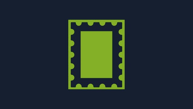 Yellow Postal stamp icon isolated on blue background. 4K Video motion graphic animation