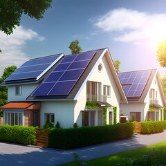Solar panels on residential houses, alternative energy concept