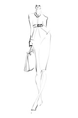 Young elegant woman. Fashion illustration in sketch style. Vector