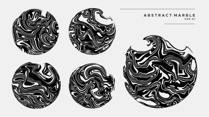 Abstract ink marble circle illustration set.