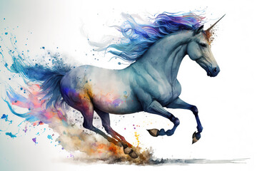 Naklejka na ściany i meble a running unicorn in the style of aquarelle, ai generated