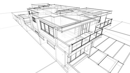 3d rendering of modern house building concept architectural sketch