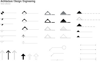 Vector collection with various graphic resources to use in architectural, engineering and design projects - graphical representation of arrows, sections, levels, measurements.