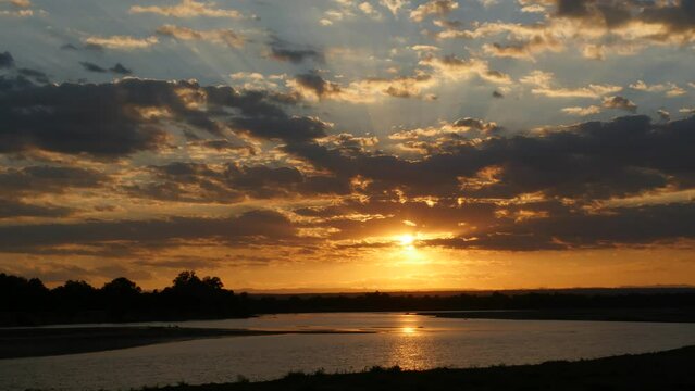 Cinematic time lapse of sunset in Zambia over Luangwa River