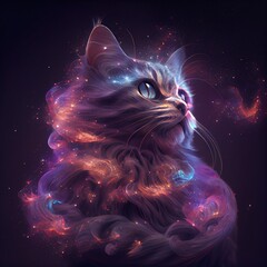 Colorful space nebula, depicting a cat, created with Generative AI technology.