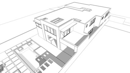 3d rendering of modern house building concept architectural sketch