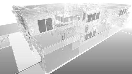 3d rendering of modern house building concept architectural sketch