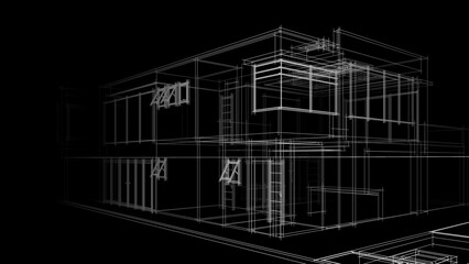 3d rendering of modern house building concept architectural sketch