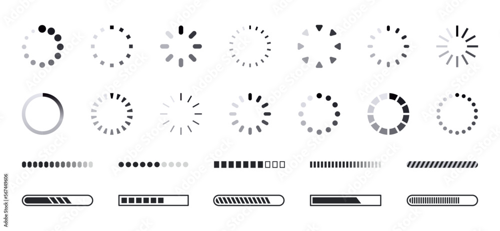 Aufkleber loading icon set. load circle icons. download indicator sign. progress loading bar. upload symbol. l