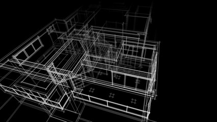 Modern building architectural drawing 3d rendering