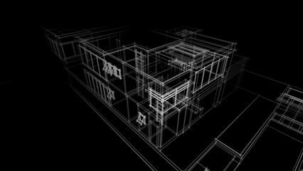 Modern building architectural drawing 3d rendering
