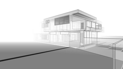 Modern building architectural drawing 3d rendering