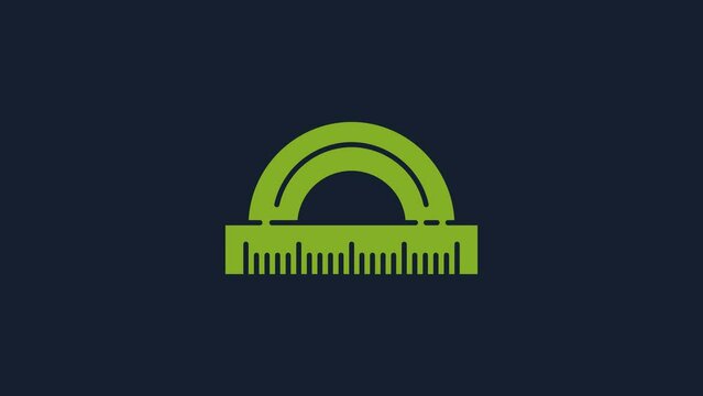 Yellow Protractor grid for measuring degrees icon isolated on blue background. Tilt angle meter. Measuring tool. Geometric symbol. 4K Video motion graphic animation