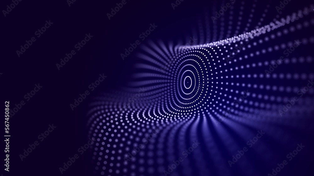 Poster sphere with moving information particles. global communication technology. 3d rendering.