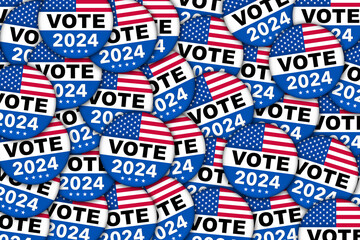 Vote 2024 campaign buttons with the USA flag - Illustration