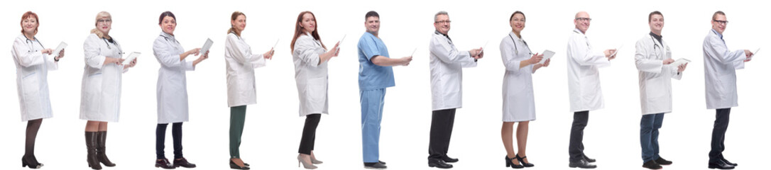 group of doctors with clipboard isolated on white