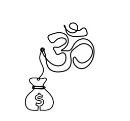 Sign of OM with dollar as line drawing on the white background