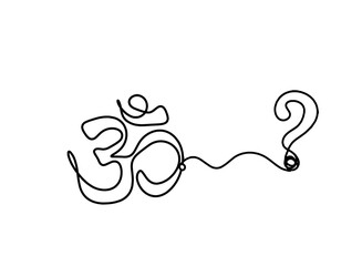 Sign of OM with question mark as line drawing on the white background