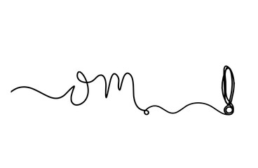 Sign of OM with exclamation mark as line drawing on the white background