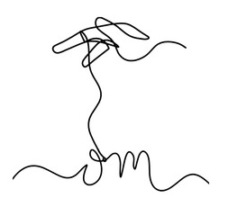 Sign of OM with hand as line drawing on the white background