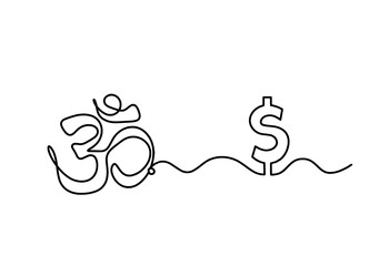 Sign of OM with dollar as line drawing on the white background