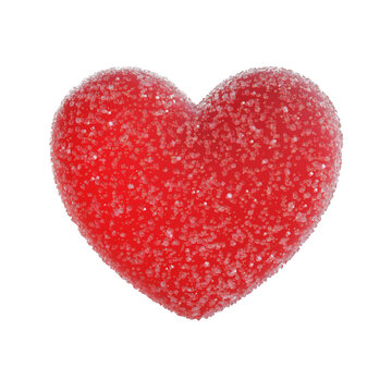Sugar coated red heart 3d isolated on trasnparent background, png