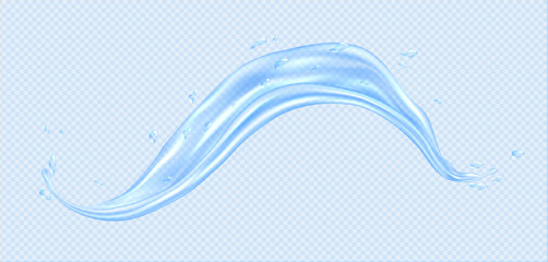 Water splash, realistic liquid wave, falling transparent fluid shape. Mineral water ad concept. Vector illustration.