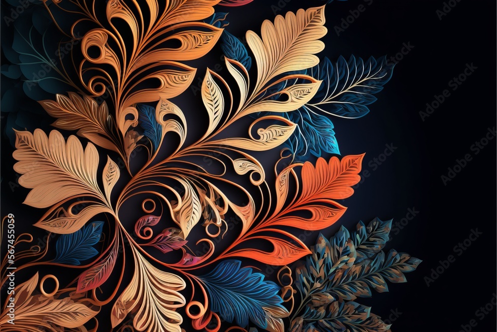 Poster abstract pattern with ornamental leaves generative ai