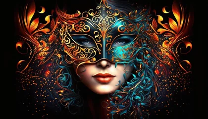 Foto op Plexiglas Carnaval Woman in Carnival Mask, Mardi Gras celebration illustration generative ai