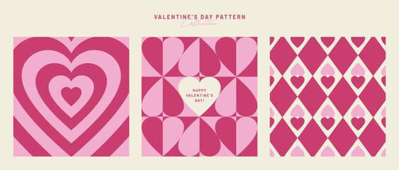 Set of Valentine's Day Seamless Pattern. Love and heart. Pretty chic background. Retro style. Celebration poster, Wedding invitation, Mother's day. Romantic simple shape. Trendy vector illustration. - 567456099