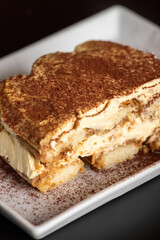 tiramisu on a white plate