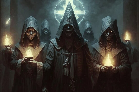 evil cult members performing secret dark rituals