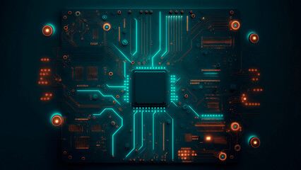 circuit board background with neon lights, generative AI