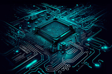 blue circuit board background, generative AI