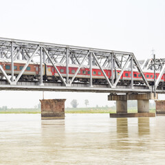 Obraz premium Ganga as seen in Garh Mukteshwar, Uttar Pradesh, India, River Ganga is believed to be the holiest river for Hindus, A view of Garh Ganga Brij ghat which is very famous religious place for Hindus
