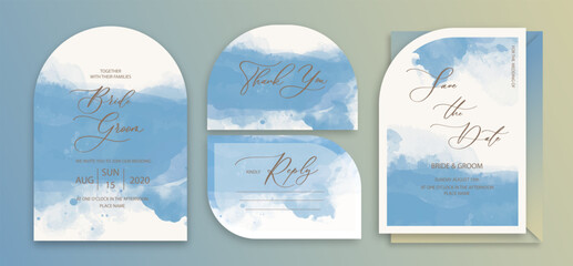 Wedding Arch Invitation cards Navy blue Watercolor style collection design. Watercolor Texture Background, brochure, invitation template.