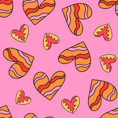 Romantic retro vintage hearts seamless pattern. Retro colorful pattern or wallpaper 1970 and 1960 vibe