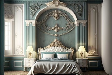 royal luxury royal palace with bed, decoration, vintage, antique, wood, generative ai - obrazy, fototapety, plakaty