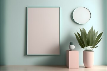 ミニマリスト ウォール アート モックアップ、ジェネレーティブ ai、ソファと家具のあるインテリア ルーム、空のポスター フレーム テンプレート, generative ai