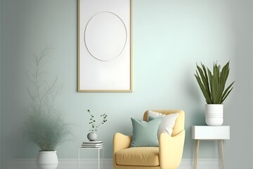 Minimalist Wall Art mockup, generative ai, interior room with sofa and furniture, empty poster frame template