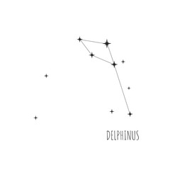Simple constellation scheme Delphinus.   Doodle, sketch, drawn style. Constellation Delphinus scheme collection. Stars on white background © iryna