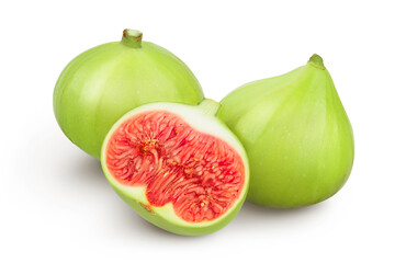 Ripe green fig fruit isolated on white background with full depth of field