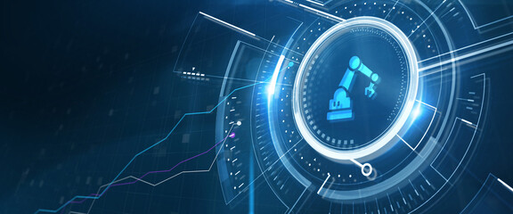 Industrial automation technology concept. Collaborative robot, cobot. 3d illustration