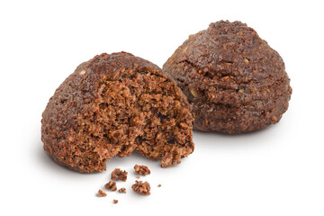 chocolate cookie with kerob, banana, cashew, sunflower seeds and coconut paste isolated on white background. Healthy food, gluten-free, flour-free