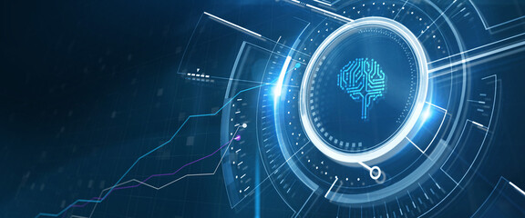 Artificial intelligence (AI), machine learning and modern computer technologies concepts. Business, Technology, Internet and network concept. 3d illustration