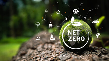 Net zero and carbon neutral concept. Net zero greenhouse gas emissions target. Climate neutral long...