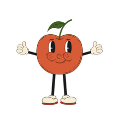 Groovy hippie cartoon cherry in trendy 60s, 70s style. Vector illustration