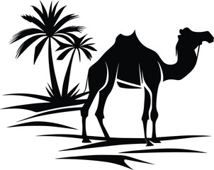 Camel in Desert Near Palm Tree Logo 
