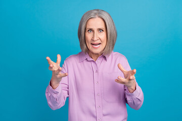 Photo of dissatisfied aggressive retired woman boss business company owner conflict explain...